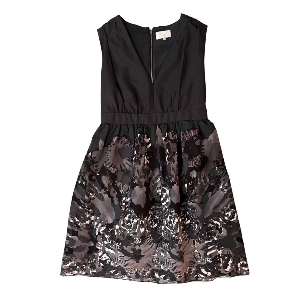 $790 Adam By Adam Lippes 8 Fit & Flare Dress Black Gray Sleeveless V Neck Pleats